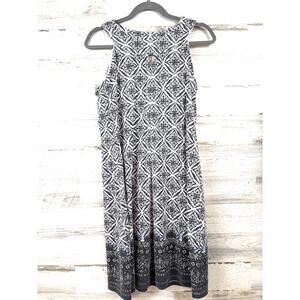 Adventura Womens M Gray White Boho Organic Cotton Mosaic Mini Dress Summer